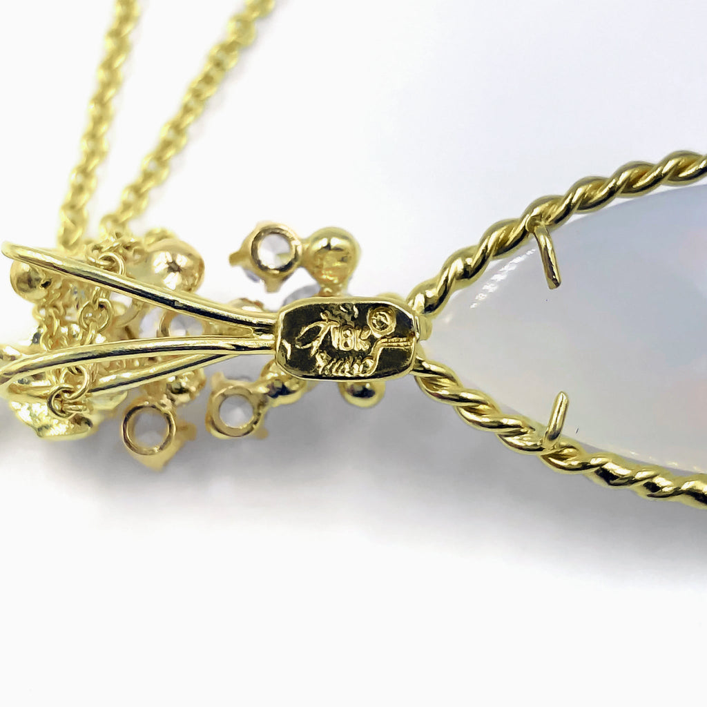 Russell Trusso Glowing Marquise Agate Chalcedony White Sapphire Gold N