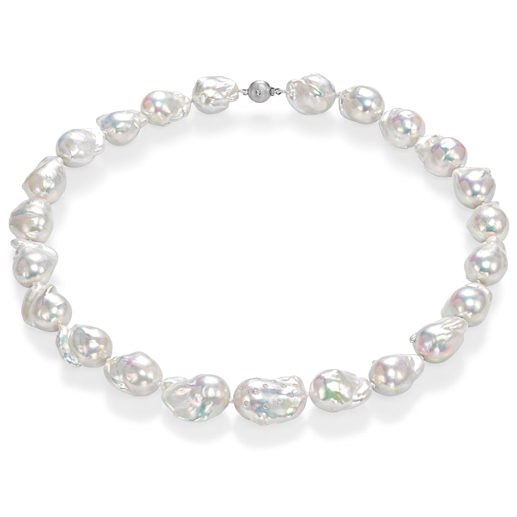 Russell Trusso White Diamond Rainbow White Freshwater Pearl Strand Necklace  (Special Order) Russell Trusso