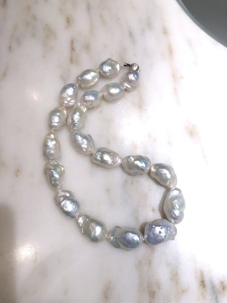 Russell Trusso White Diamond Rainbow White Freshwater Pearl Strand Necklace Russell Trusso