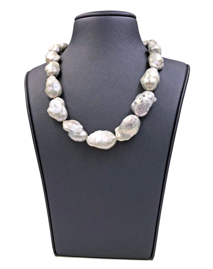 Russell Trusso White Diamond Rainbow White Freshwater Pearl Strand Necklace Russell Trusso