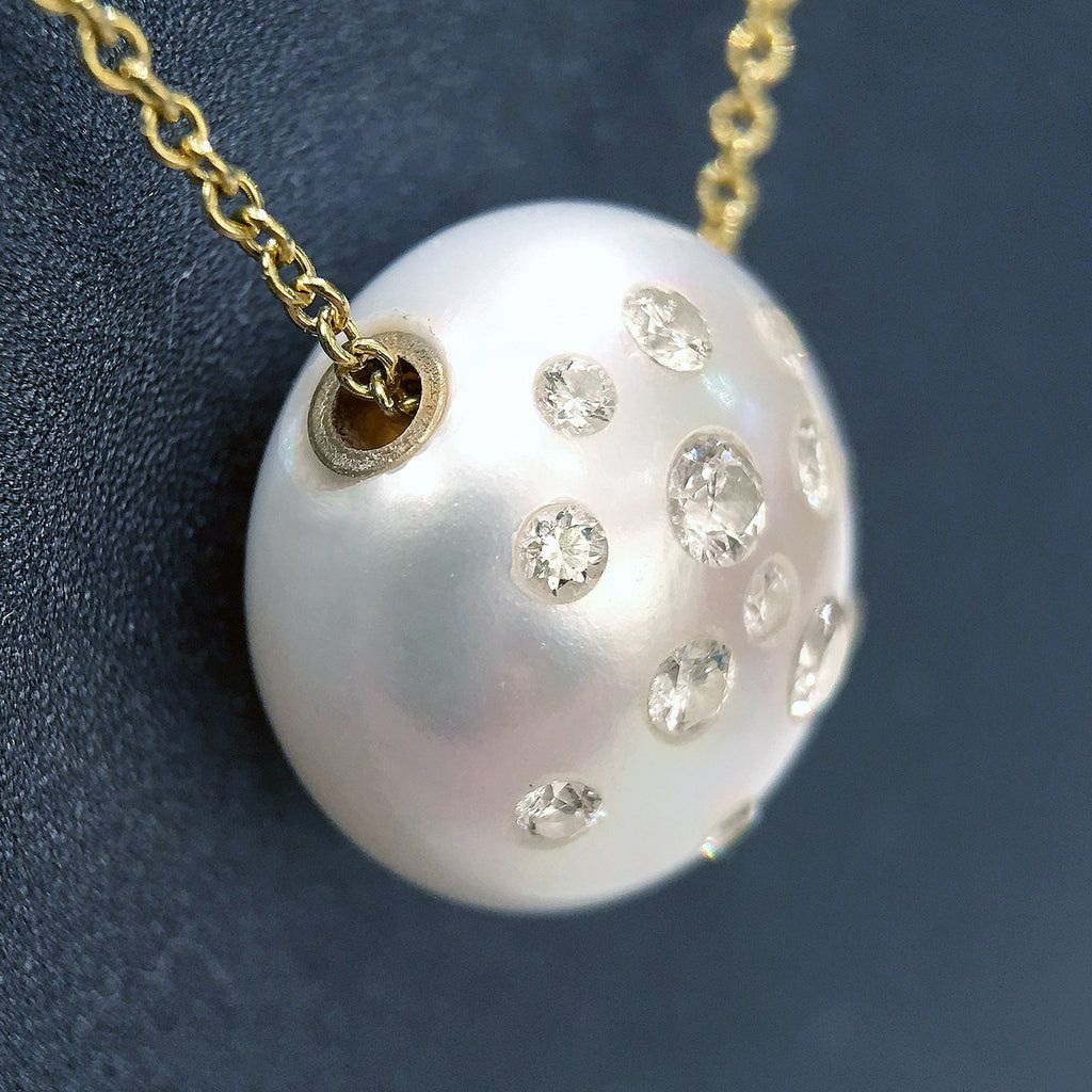 Russell Trusso White Diamond Embedded Freshwater Pearl Pendant