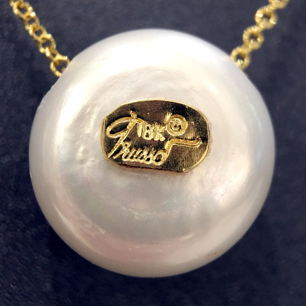Russell Trusso White Diamond Embedded Freshwater Pearl Pendant Necklace Russell Trusso