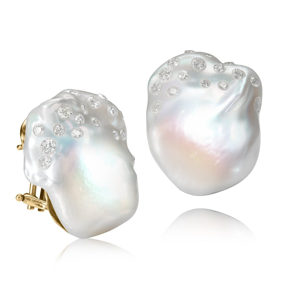 Russell Trusso White Diamond Embedded South Sea Baroque Pearl Earrings Russell Trusso