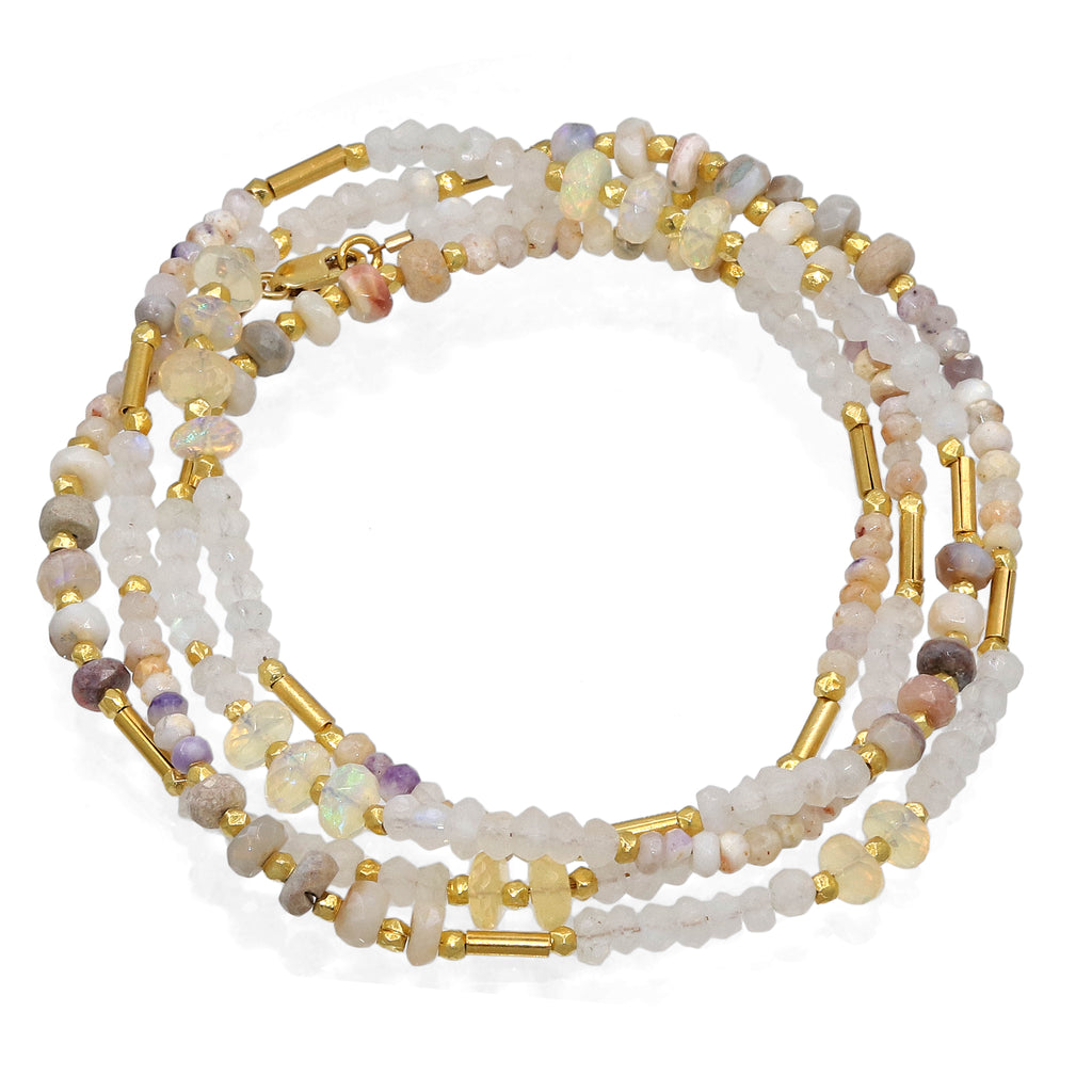 Robindira Unsworth Opal and Moonstone Long Light Tone Necklace Szor Collections