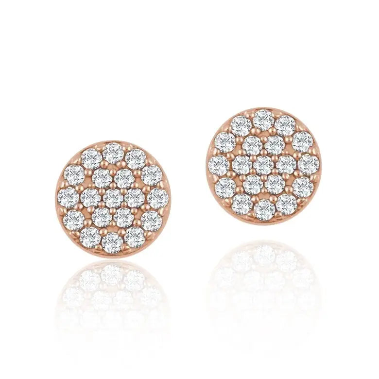 Rose, White, or Yellow Gold + Diamond 7mm Round Pave Stud Earrings - Szor Collections - Szor Collections