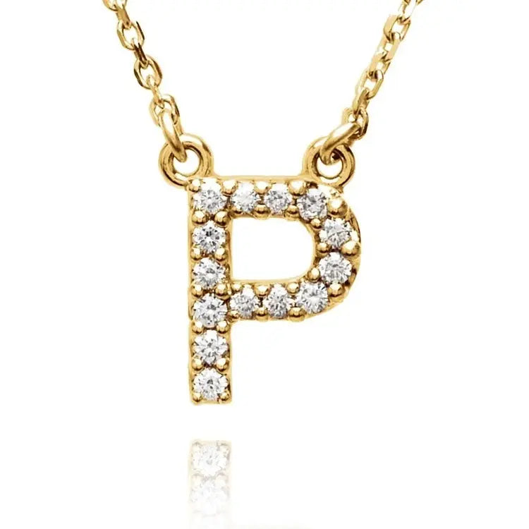 Rose, White, or Yellow Gold + Diamond Initial Necklace - Szor Collections - Szor Collections