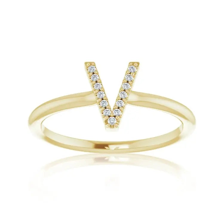 Rose, White, or Yellow Gold + Diamond Initial Ring - Szor Collections - Szor Collections