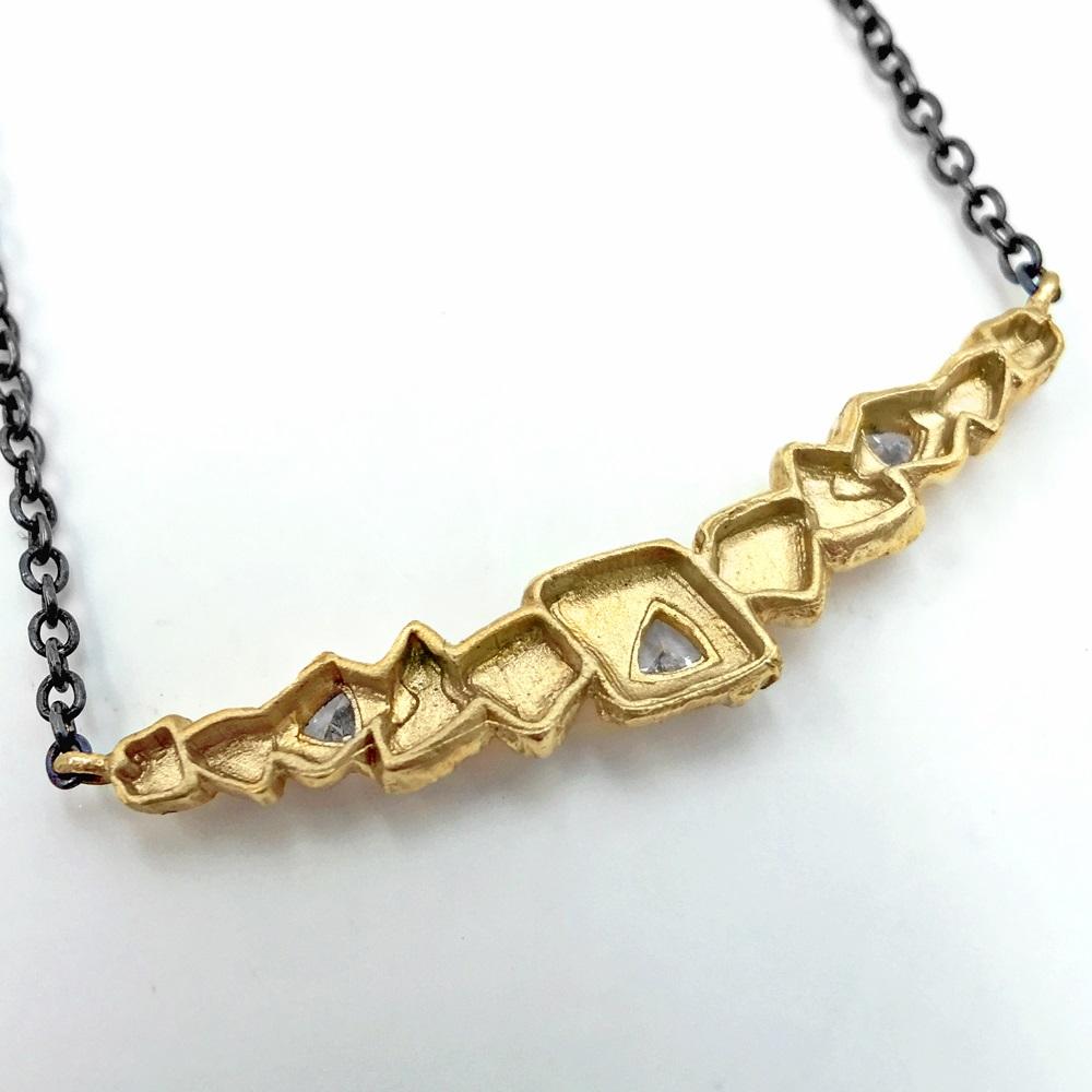 Sarah Graham Trillion White Diamond Gold Trigon Bar Necklace (Special Order) Sarah Graham