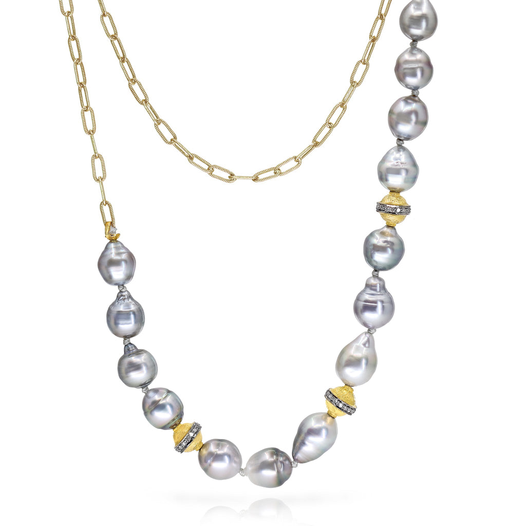 Just Jules Tahitian Baroque Pearl Diamond Gold Necklace and Wrap Bracelet Just Jules
