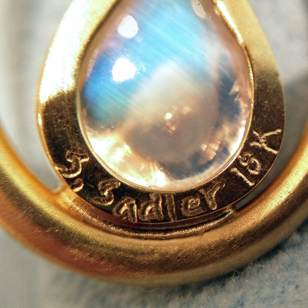 Susan Sadler Pear-Shaped Blue Moonstone Interlink Gold Hook Earrings Susan Sadler