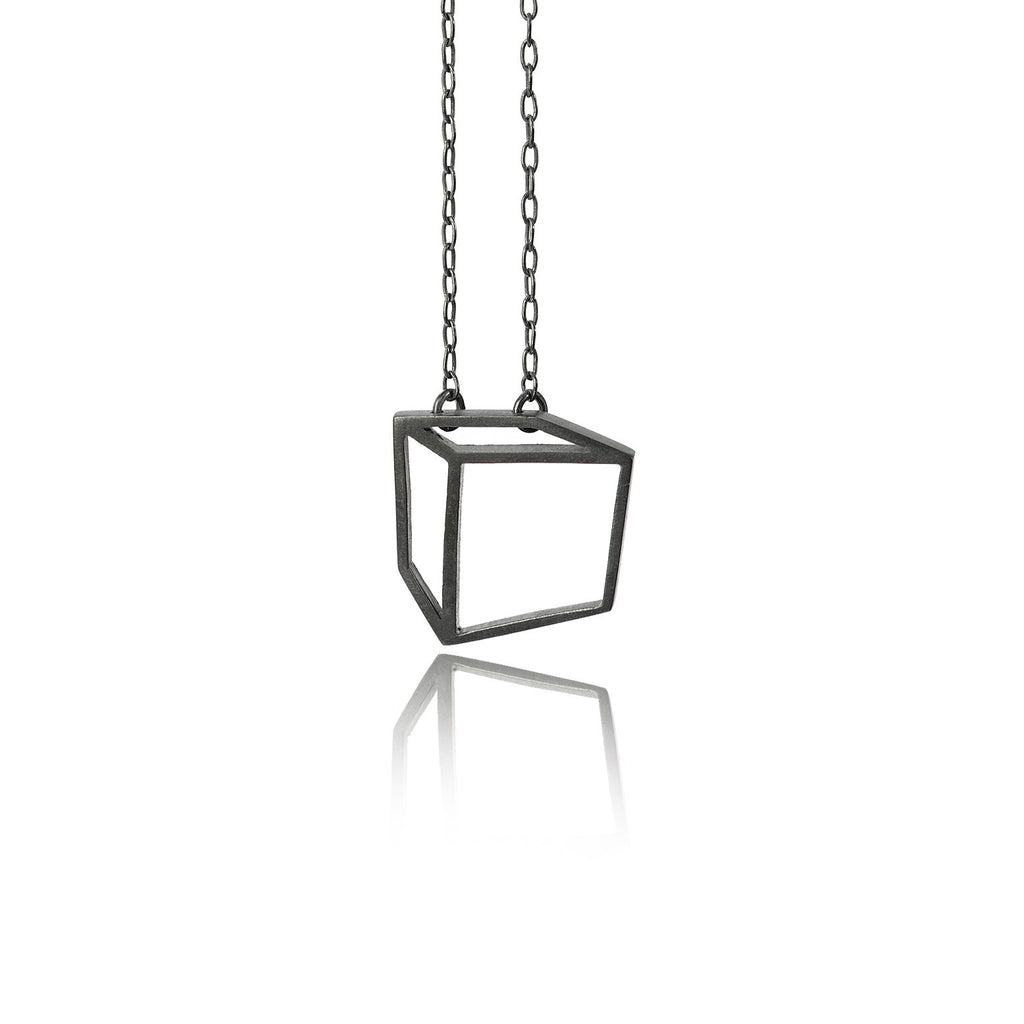 Shimell & Madden Oxidized Silver Small Cube Necklace Shimell and Madden
