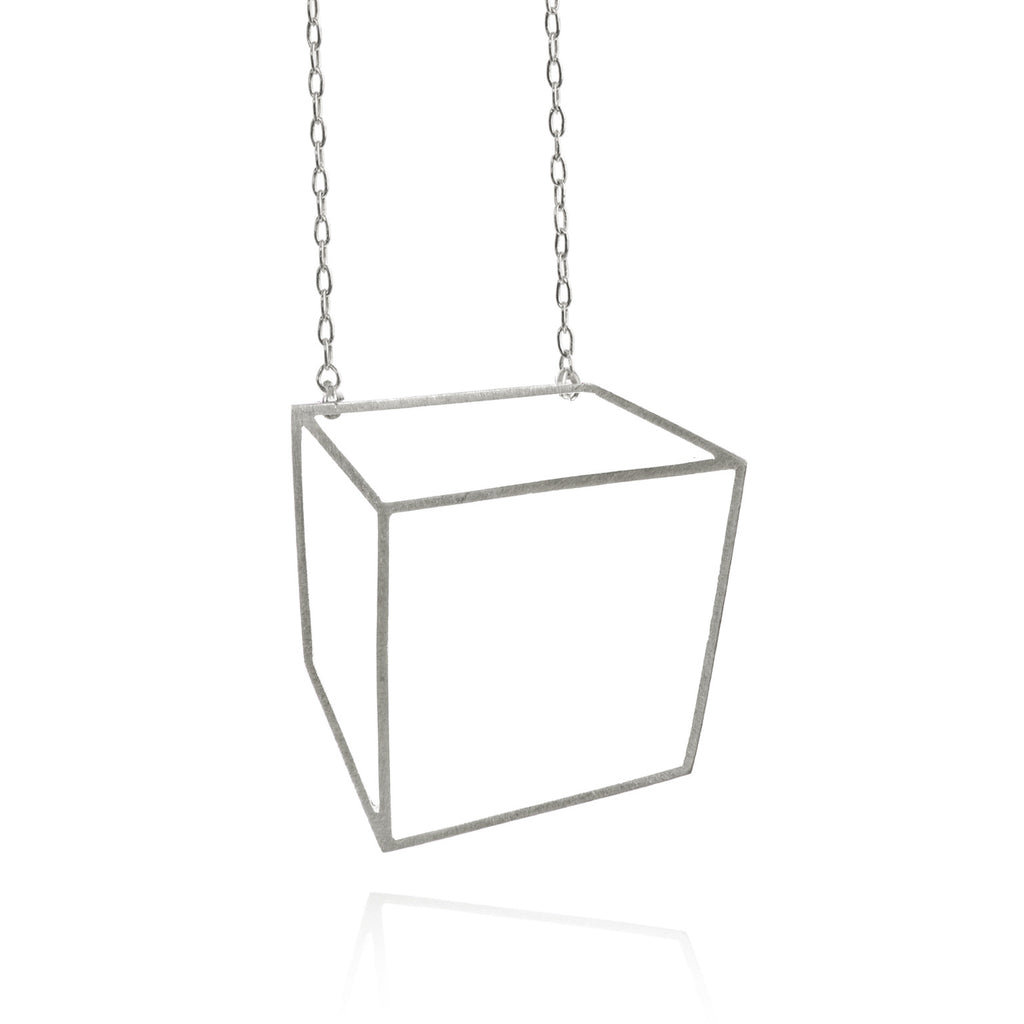 Shimell & Madden Matte Silver Large Cube Necklace Shimell and Madden