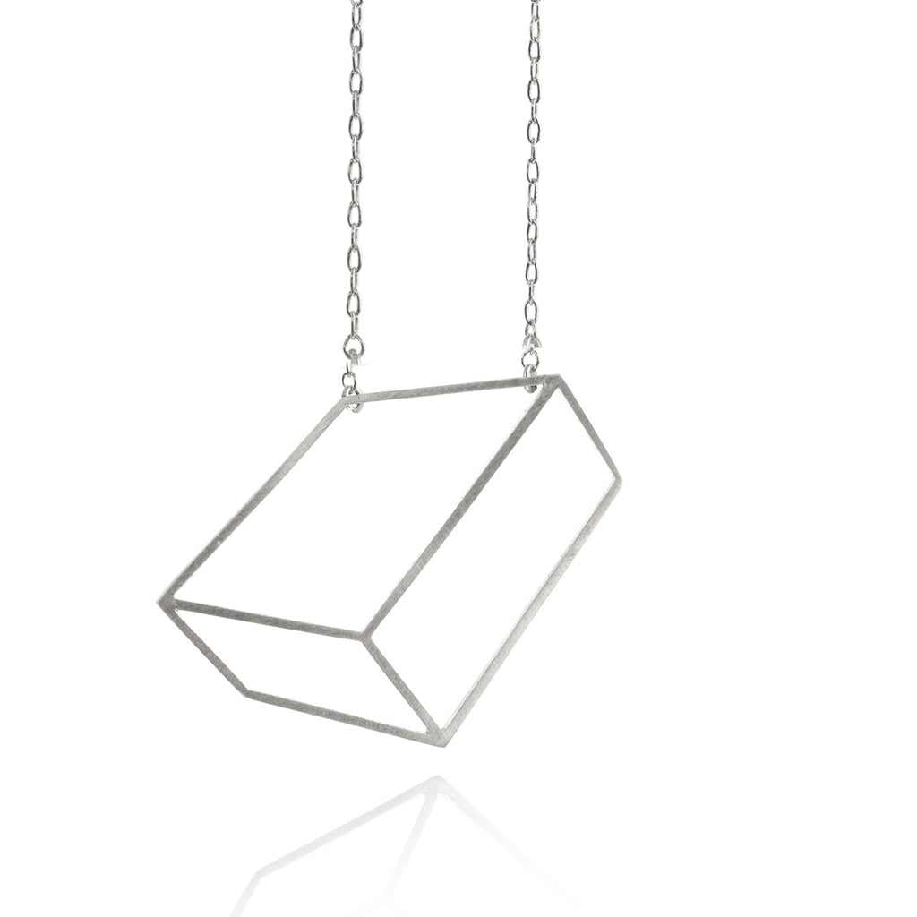 Shimell & Madden Matte Silver Flat Cube Necklace Shimell and Madden