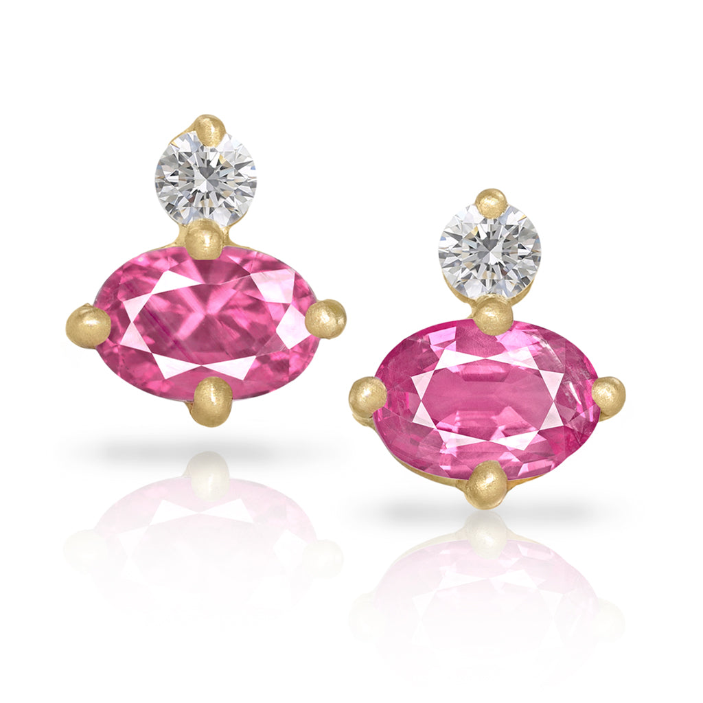 Shimell & Madden Pink Sapphire White Diamond Tiny Duo Stud Earrings Shimell and Madden