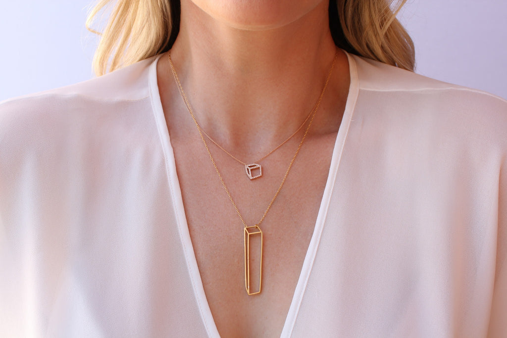 Shimell & Madden Rose Gold White Diamond Cube Necklace Shimell and Madden