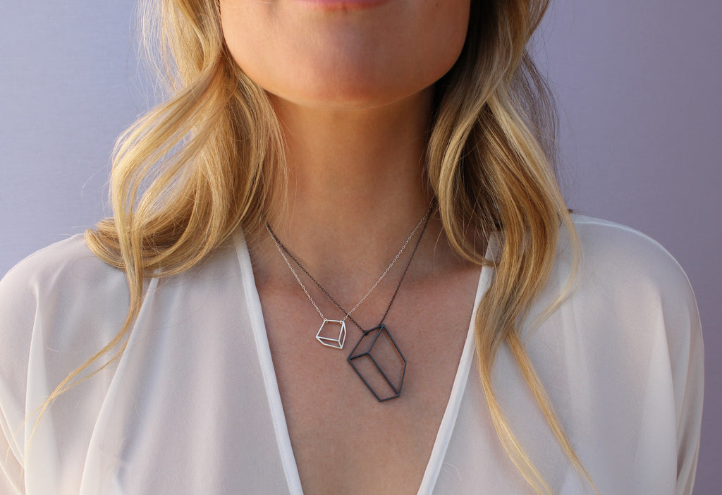 Shimell & Madden Oxidized Silver Flat Cube Necklace Shimell and Madden