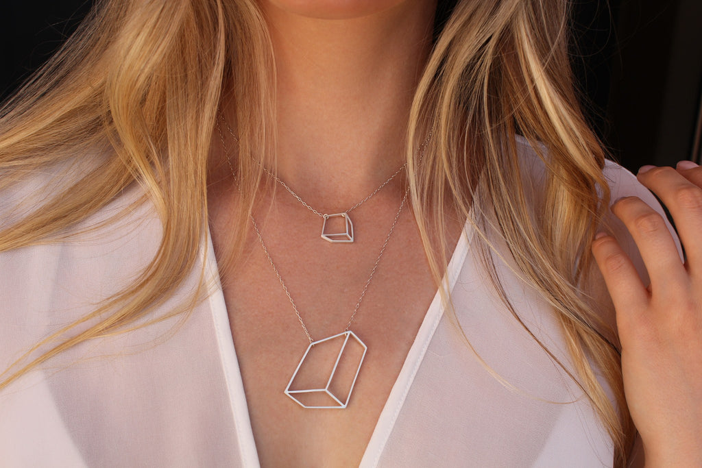 Shimell & Madden Matte Silver Flat Cube Necklace Shimell and Madden