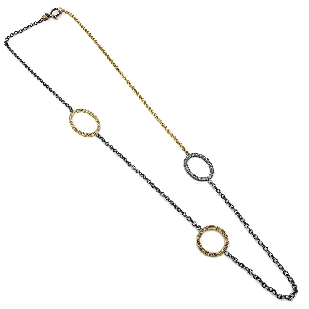 Todd Reed White and Raw Diamond Gold Silver Triple Open Link Necklace