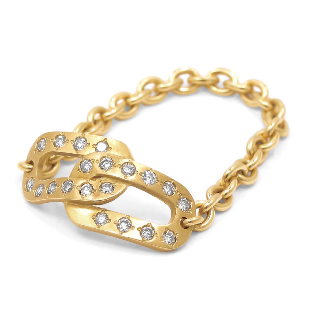Talkative White Diamond Yellow Gold Handmade Chain Ring Talkative