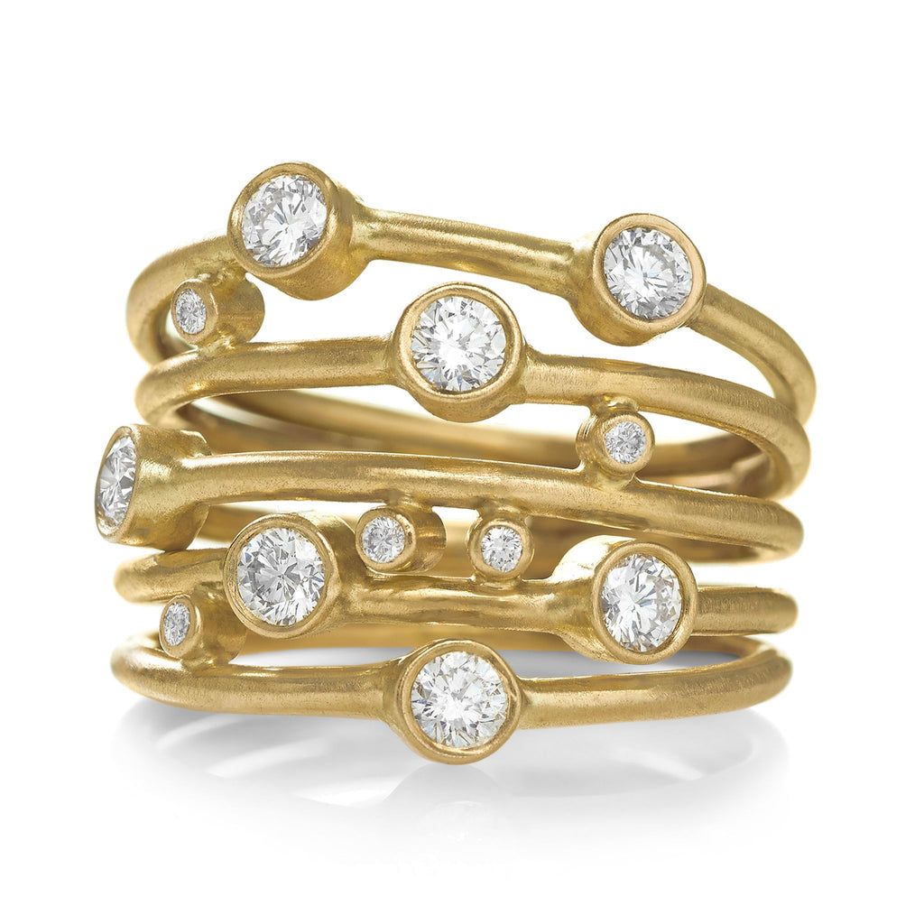 Wille Jewellery White Diamond Gold Bubble Wrap Band Ring Wille Jewellery