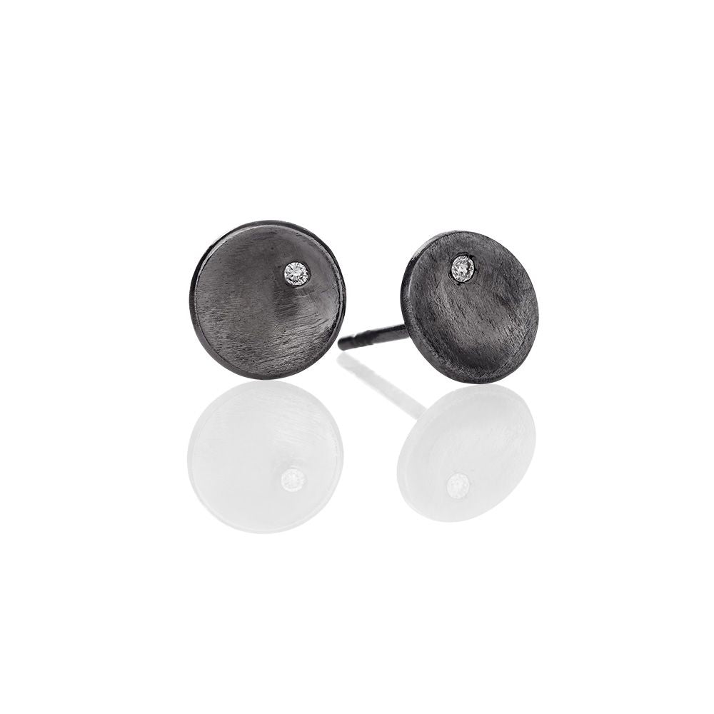 Wille Jewellery Small Concave Black Rhodium Single Diamond Studs