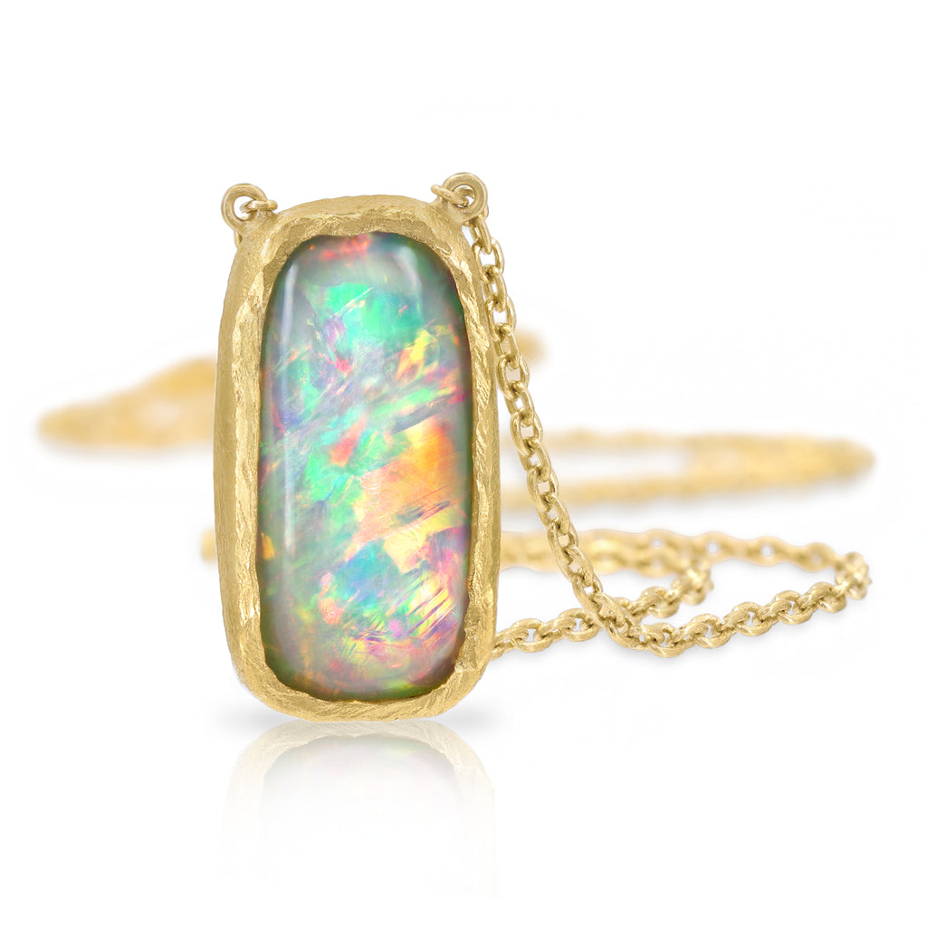 Devta Doolan Gem Rainbow Opal 22k Gold Handmade Chain Necklace Devta Doolan