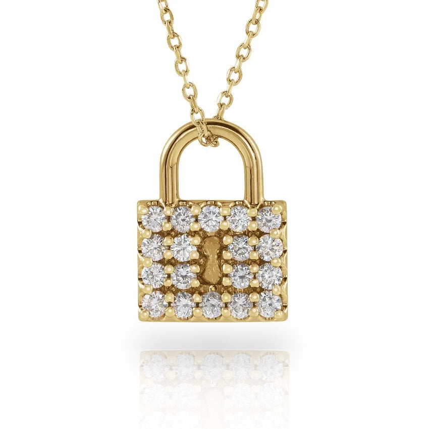 Yellow or White Gold Diamond Padlock Necklace Szor Collections