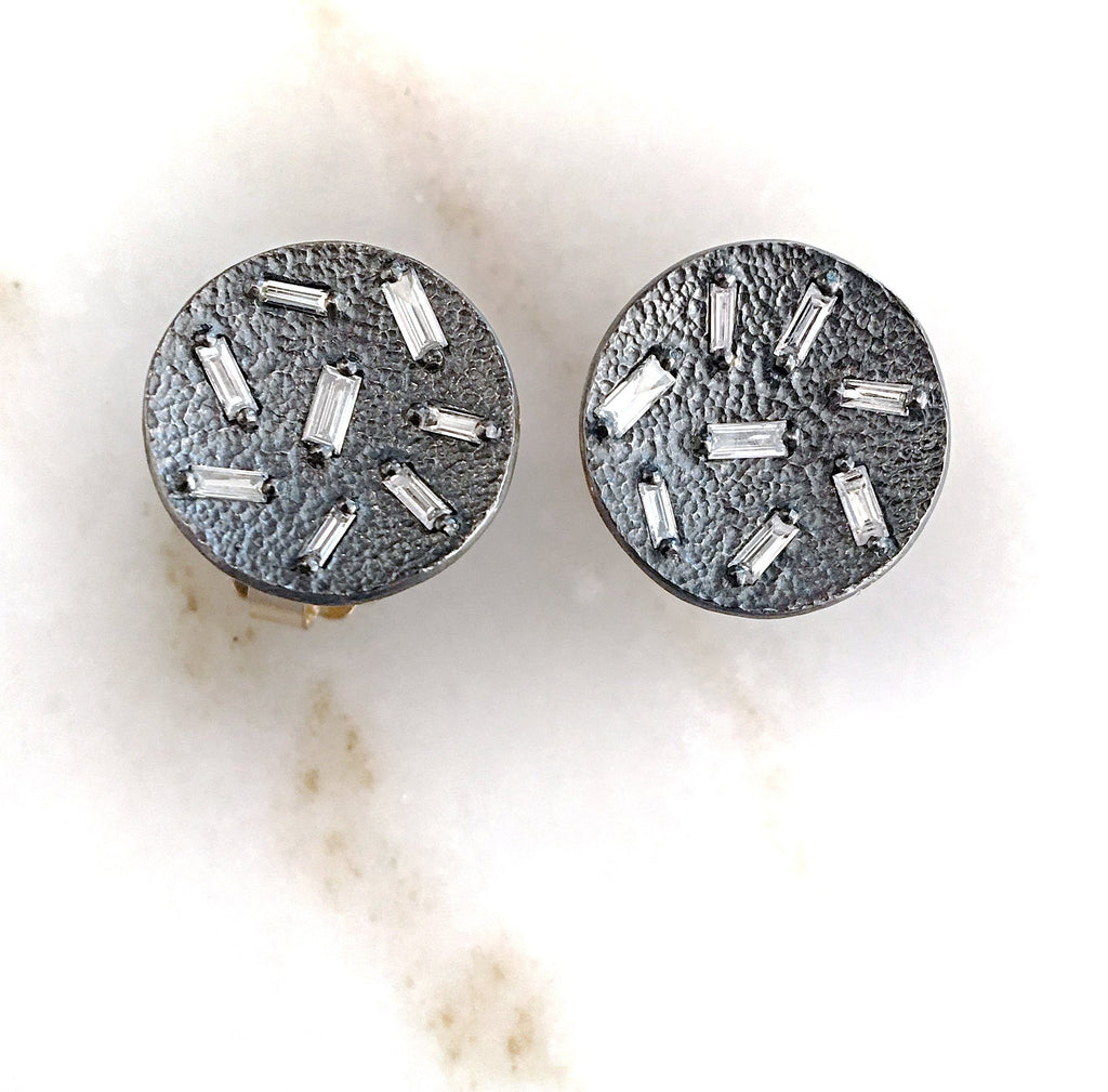 Elizabeth Garvin Diamond Concave Coin Oxidized Silver Stud Earrings (Special Order) Elizabeth Garvin Fine