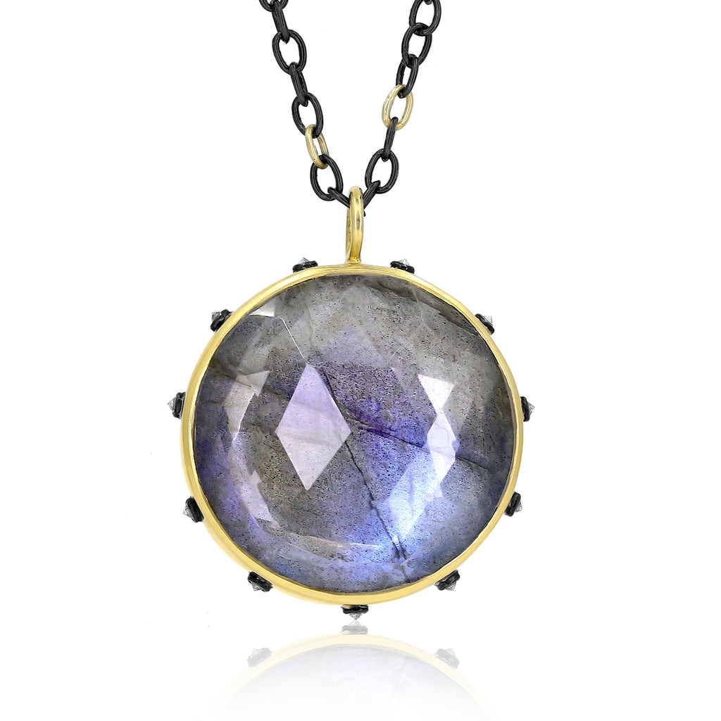 Kothari Labradorite White Diamond Rock Crystal Double-Sided Long Drop Necklace