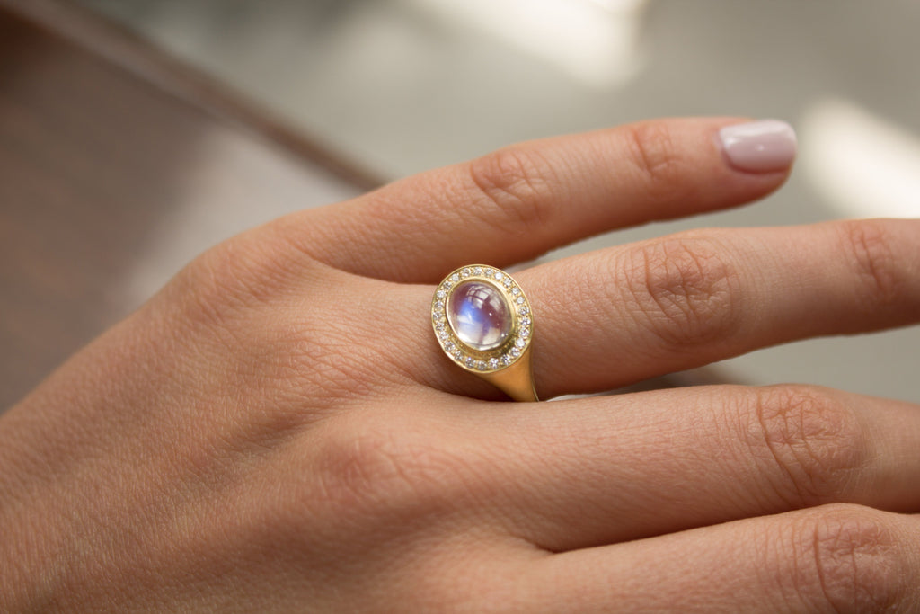 Kothari One of a Kind Oval Rainbow Moonstone Diamond Crown Ring Kothari