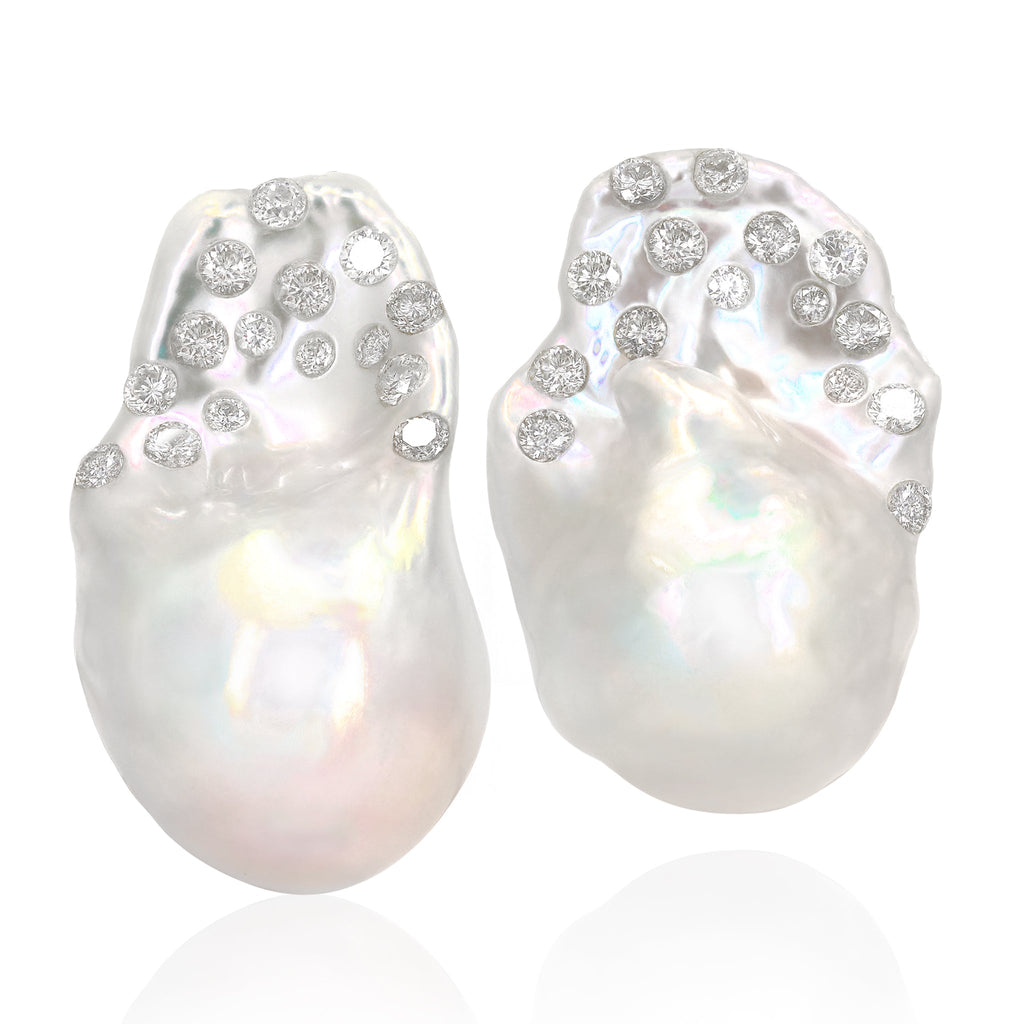Russell Trusso Extraordinary South Sea Baroque Pearl White Diamond Earrings Russell Trusso