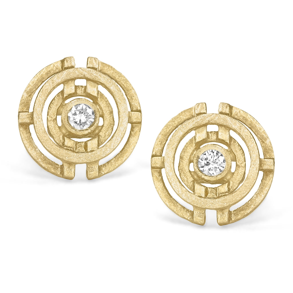Shimell & Madden Three Dimensional Diamond Gold Stack Stud Earrings Shimell and Madden